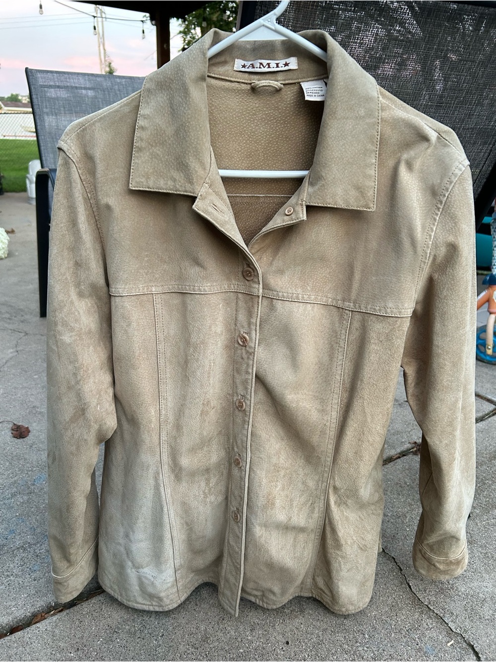 Ami Light Tan Suede Button-Front Leather Jacket
